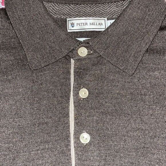 Wool Lt Brown Peter Millar Polo Style Golf Sweater Sweatshirt Shirt L w/holes - Picture 2 of 7